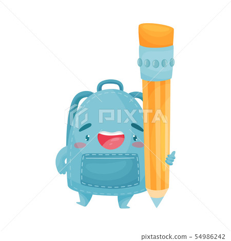 Cute blue schoolbag with a pencil. Vector illustration on white background. Cute blue schoolbag with a pencil. Vector illustration on white background. 54986242