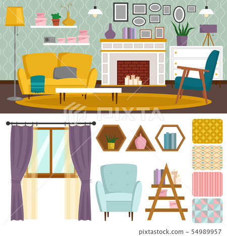 VIP vintage interior furniture rich wealthy house room with sofa set brick wall background VIP vintage interior furniture rich wealthy house room with sofa set brick wall background 54989957