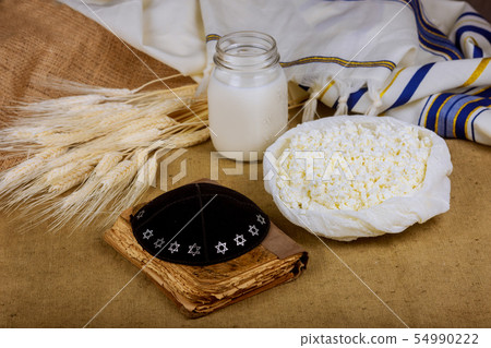 imDairy products and on wheat field table. torah, imDairy products and on wheat field table. torah, 54990222