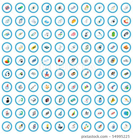 100 mains icons set, isometric 3d style 54995225