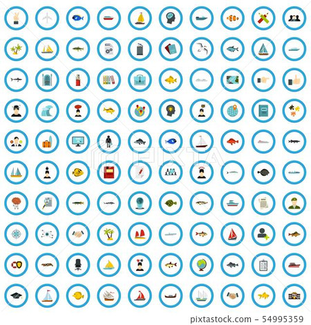 100 marine examination icons set, flat style 100 marine examination icons set, flat style 54995359