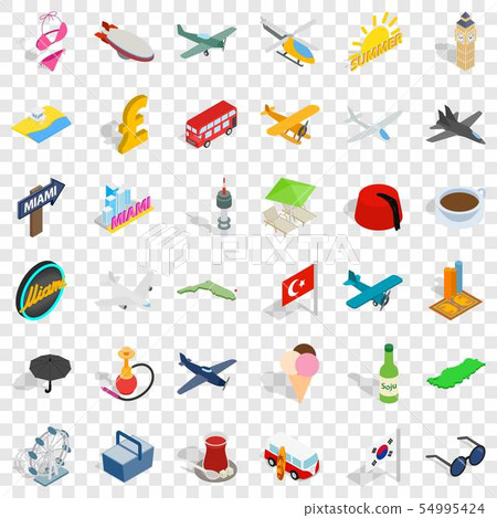 Travel time icons set, isometric style Travel time icons set, isometric style 54995424