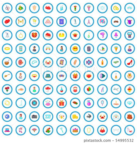 100 marriage icons set, cartoon style 54995532