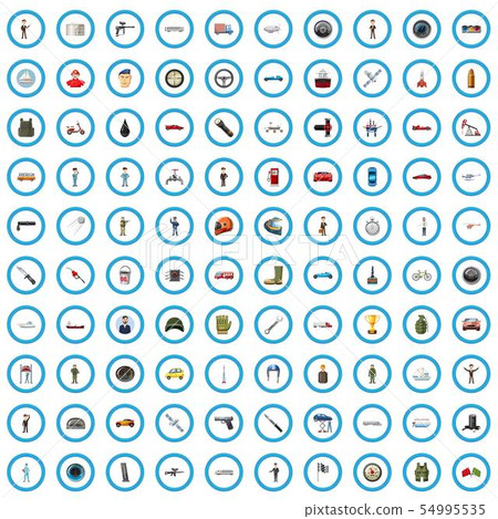100 manmade icons set, cartoon style 54995535
