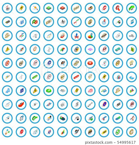 100 marker icons set, isometric 3d style 54995617