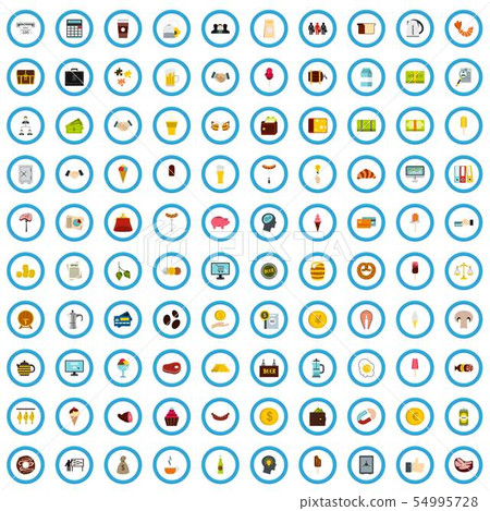 100 meal business icons set, flat style 54995728