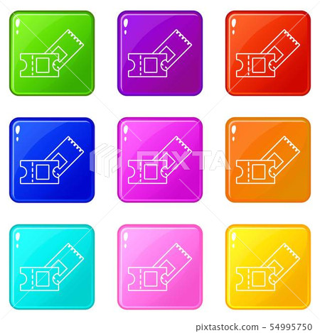 Ice hockey ticket icons set 9 color collection 54995750