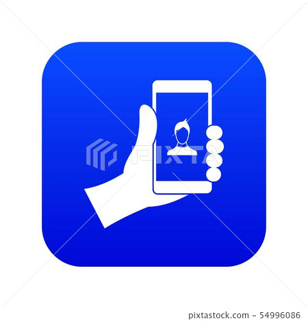 Hand holding smartphone with photo icon digital blue 54996086