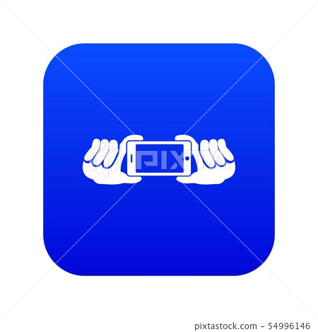 Two hands holding mobile phone icon digital blue - Stock Illustration ...