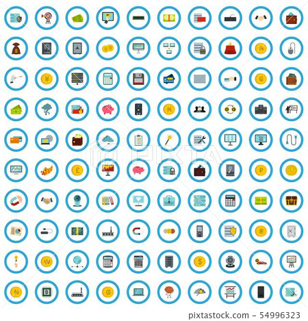100 mining farm icons set, flat style 54996323
