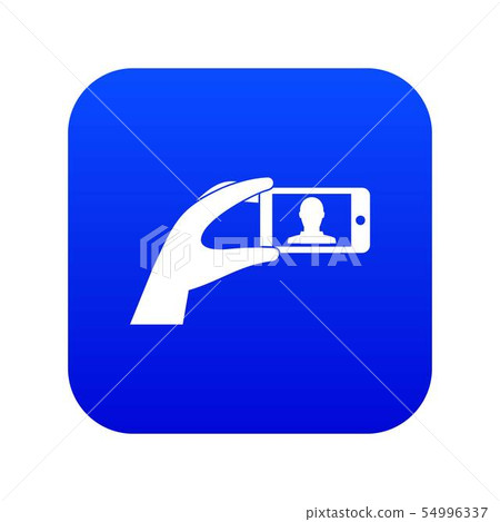 Hand holding mobile phone with photo icon... - Stock Illustration ...