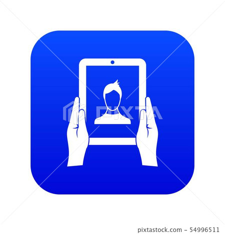 Hands holding a tablet with photo icon digital blue 54996511