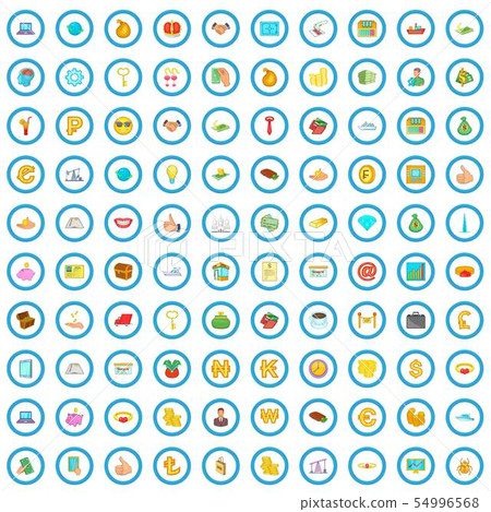 100 money and wealth icons set, cartoon style 54996568