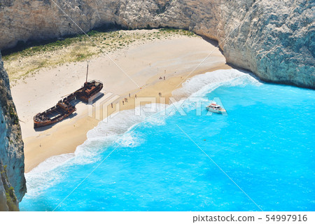 Famous shipwreck bay, Navagio beach, Zakynthos 54997916