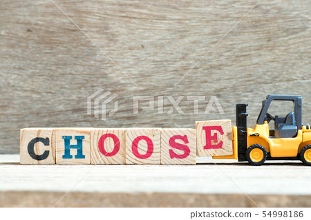 Toy forklift hold letter block e to word choose Toy forklift hold letter block e to word choose 54998186