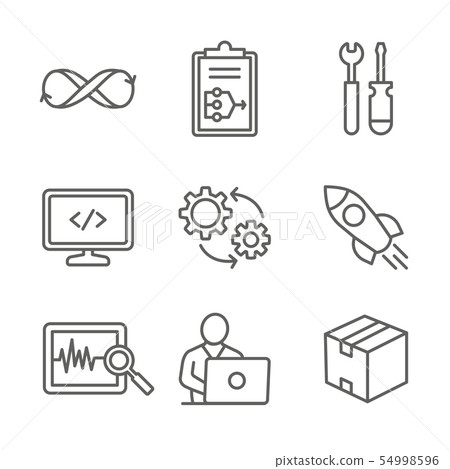 DevOps Icon Set with Plan, Build, Code, Test, DevOps Icon Set with Plan, Build, Code, Test, 54998596