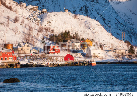 Colorful scandinavian village on coastline in Colorful scandinavian village on coastline in 54998845