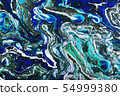 Fluid art painting abstract texture, blue, white, black, gold and turquoise. 54999380