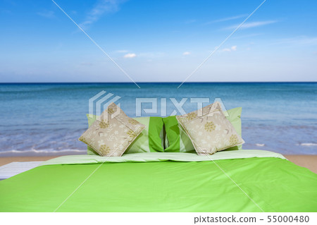 Bed with pillow in the nature happy summer holiday 55000480