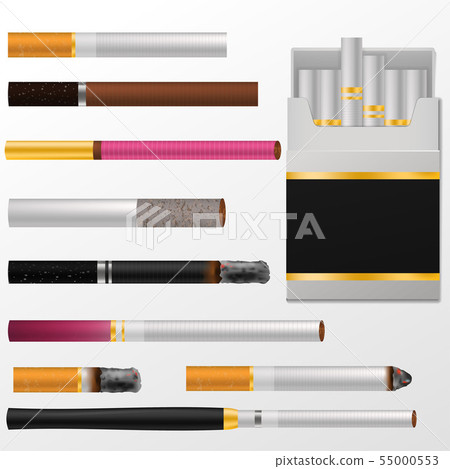 Cigarette cigar with nicotine in cigarette-box or cigar-case and smoking tobacco illustration set of 55000553