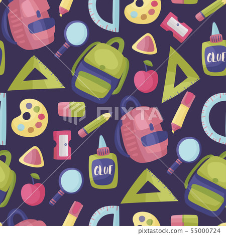 Seamless vector pattern with school supplies. - Stock Illustration ...