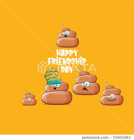 Happy friendship day greeting card with vector funny cartoon poo friends characters isolated on 55001063