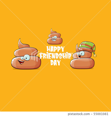 Happy friendship day greeting card with vector funny cartoon poo friends characters isolated on 55001081