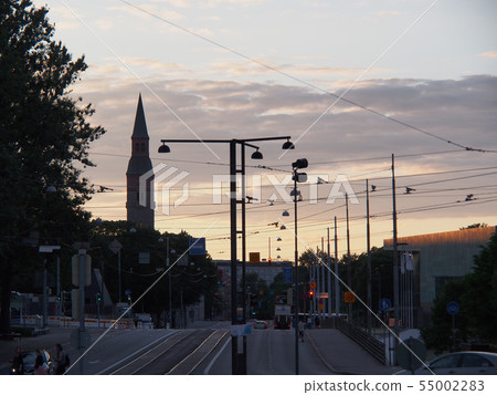 Finland, late-night sunset view of Helsinki in July 55002283