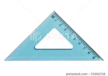 Blue plastic triangle ruler isolated on white Blue plastic triangle ruler isolated on white 55002536