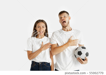 Portrait of beautiful couple isolated on white studio background 55002770