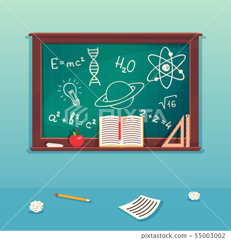 Class blackboard with chalk piece and school supplies. Blackboard for school, chalkboard for Class blackboard with chalk piece and school supplies. Blackboard for school, chalkboard for 55003002
