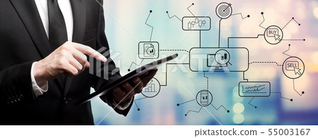 Stock trading theme with businessman Stock trading theme with businessman 55003167