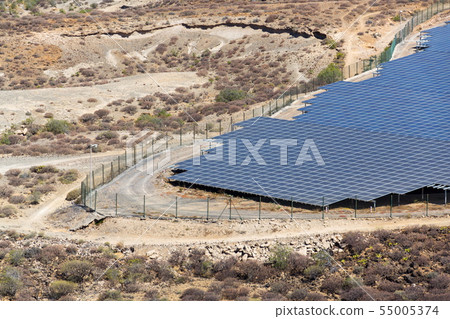 Blue solar panels at photovoltaics power station 55005374