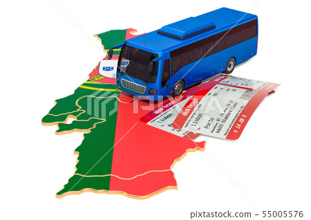 Bus travel in Portugal, concept. 3D rendering 55005576