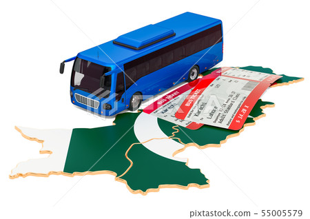 Bus travel in Pakistan, concept. 3D rendering 55005579
