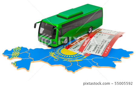 Bus travel in Kazakhstan, concept. 3D rendering Bus travel in Kazakhstan, concept. 3D rendering 55005592