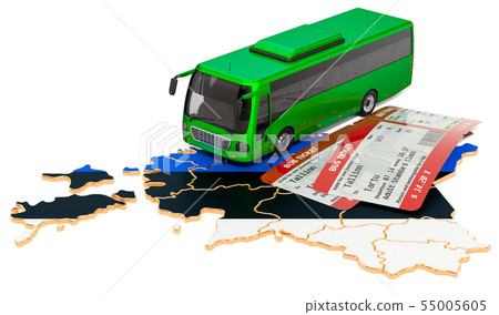 Bus travel in Estonia, concept. 3D rendering Bus travel in Estonia, concept. 3D rendering 55005605