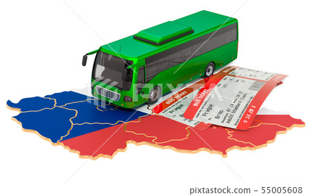 Bus travel in Czech Republic, concept. 3D Bus travel in Czech Republic, concept. 3D 55005608