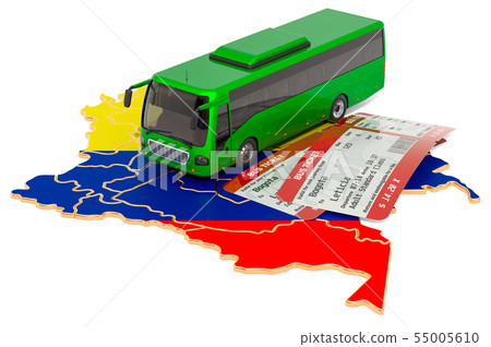 Bus travel in Columbia, concept. 3D rendering Bus travel in Columbia, concept. 3D rendering 55005610