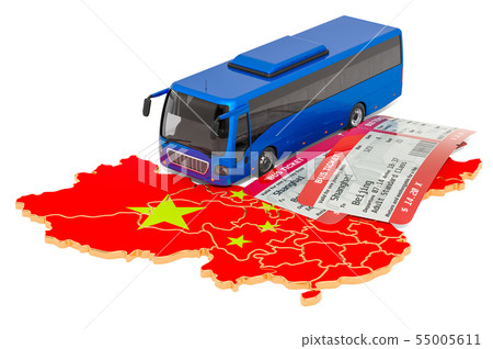 Bus travel in China, concept. 3D rendering 55005611