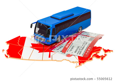 Bus travel in Canada, concept. 3D rendering Bus travel in Canada, concept. 3D rendering 55005612