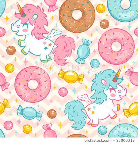 Vector seamless pattern with cute unicorn - Stock Illustration ...