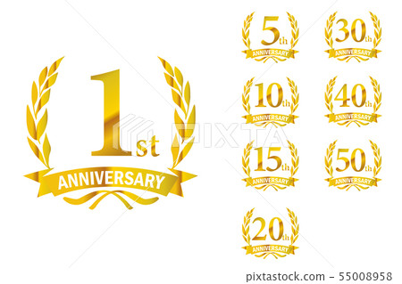 週年紀念標誌設置與月桂樹圖案1週年 -  50週年，月桂花環·月桂樹 55008958