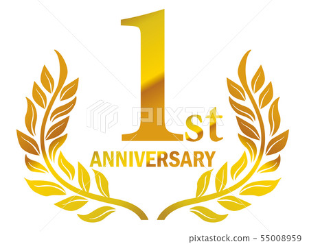 週年紀念標誌與月桂樹motif_1週年紀念，月桂花環，月桂樹 55008959