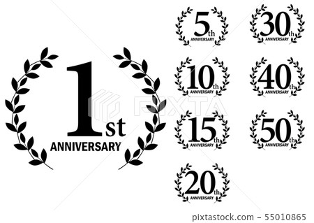 週年紀念標誌設置與月桂樹圖案1週年 -  50週年，月桂花環週年紀念 55010865