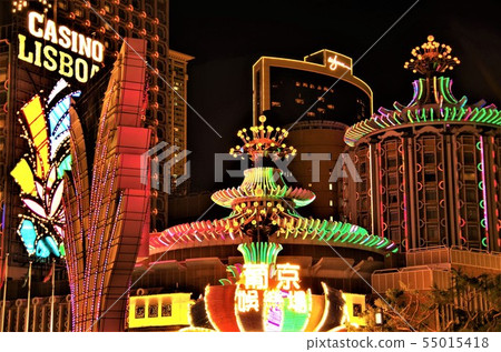 A lighted up luxury casino hotel in Macao [China, Macao] 55015418