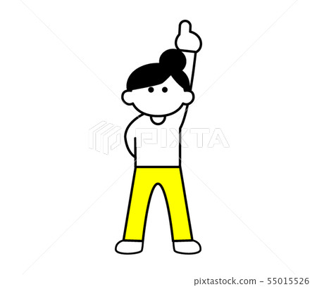 Yellow plain clothes woman pointing up (deformed) Yellow plain clothes woman pointing up (deformed) 55015526