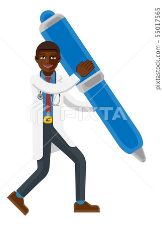 Black Doctor Man Holding Pen Mascot Concept Black Doctor Man Holding Pen Mascot Concept 55017565