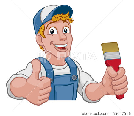Painter Decorator Paintbrush Handyman Cartoon Man 55017566