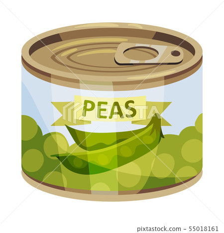 Round tin can with green peas. Vector illustration on white background. 55018161